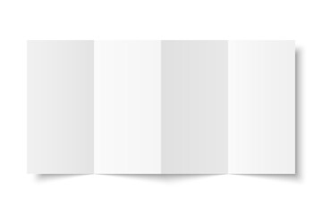 Vector white blank vertical four panel accordion fold opened on white background. Concertina fold, leaflet, brochure, booklet, flyer or invitation card mockup. Mock up front side isolated.