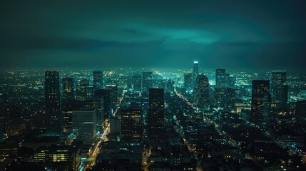 Obraz premium Night shot of a city skyline with a glowing horizon