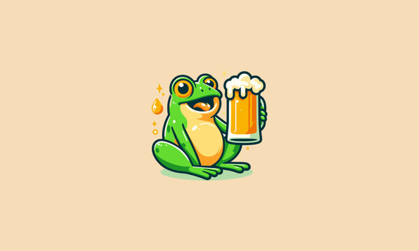 frog hold cold beer vector flat design