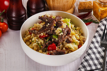 Traditional couscous with beef and vegetables