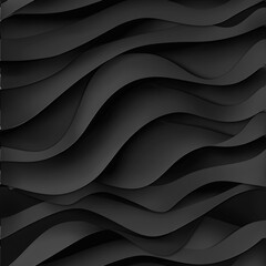 Fototapeta premium Abstract black wave texture background with layered 3D curved panels.
