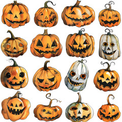 Halloween pumpkins clip art watercolor illustration, Jack O Lantern