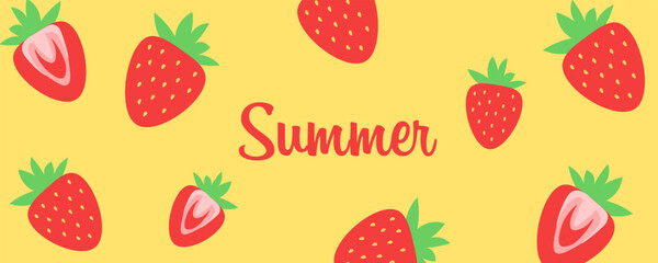 Summer banner. Strawberry background. Flat style. Vector illustration.