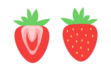 Strawberry set icons. Strawberries in the cut icon. Flat style. Vector icons.