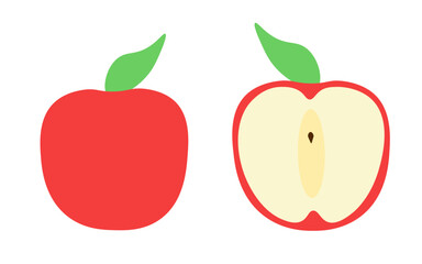 Apple set icons. Apple in the cut icon. Flat style. Vector icons.