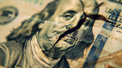 Naklejka premium Close-Up Shot of a Damaged Hundred Dollar Bill
