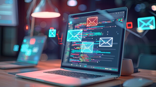 email marketing concept, email with notification alert, Direct selling project in customer list business for email