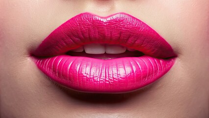 Vibrant pink lips with a rosy charm on a soft pink base, lipstick, makeup, beauty, cosmetics, glossy, shiny, vibrant, trendy, fashion