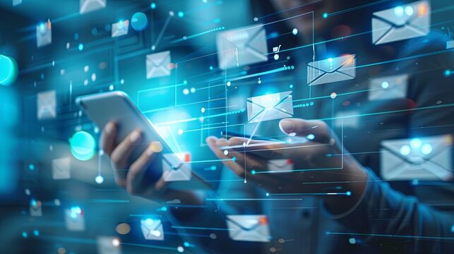 email marketing concept, email with notification alert, Direct selling project in customer list business for email