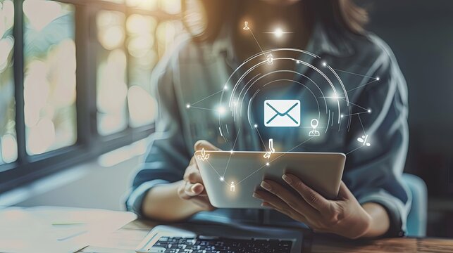 email marketing concept, email with notification alert, Direct selling project in customer list business for email