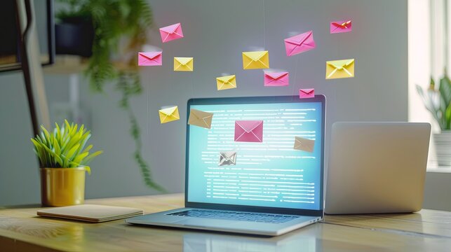 email marketing concept, email with notification alert, Direct selling project in customer list business for email