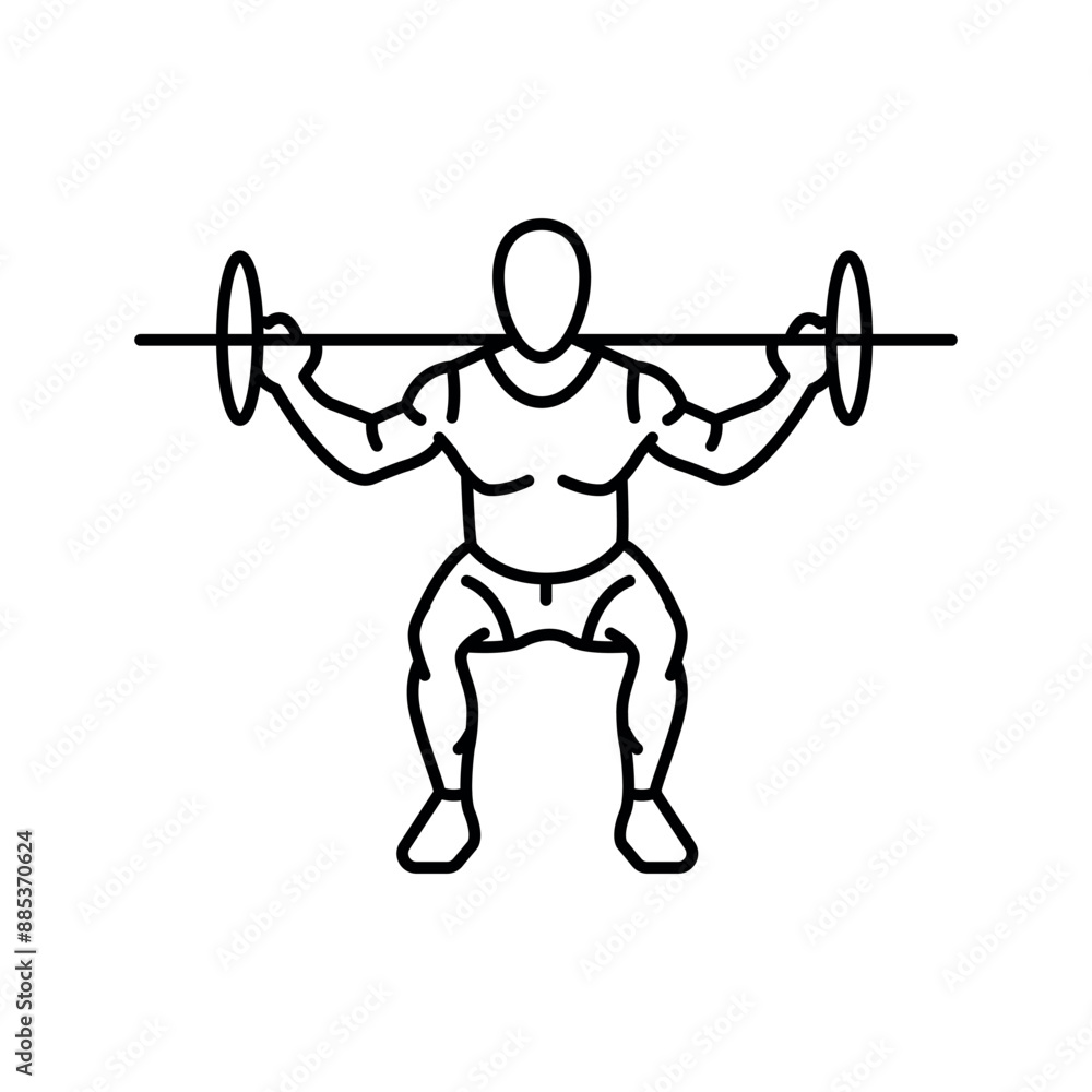 Poster barbell squat exercise line icon. vector isolated element.