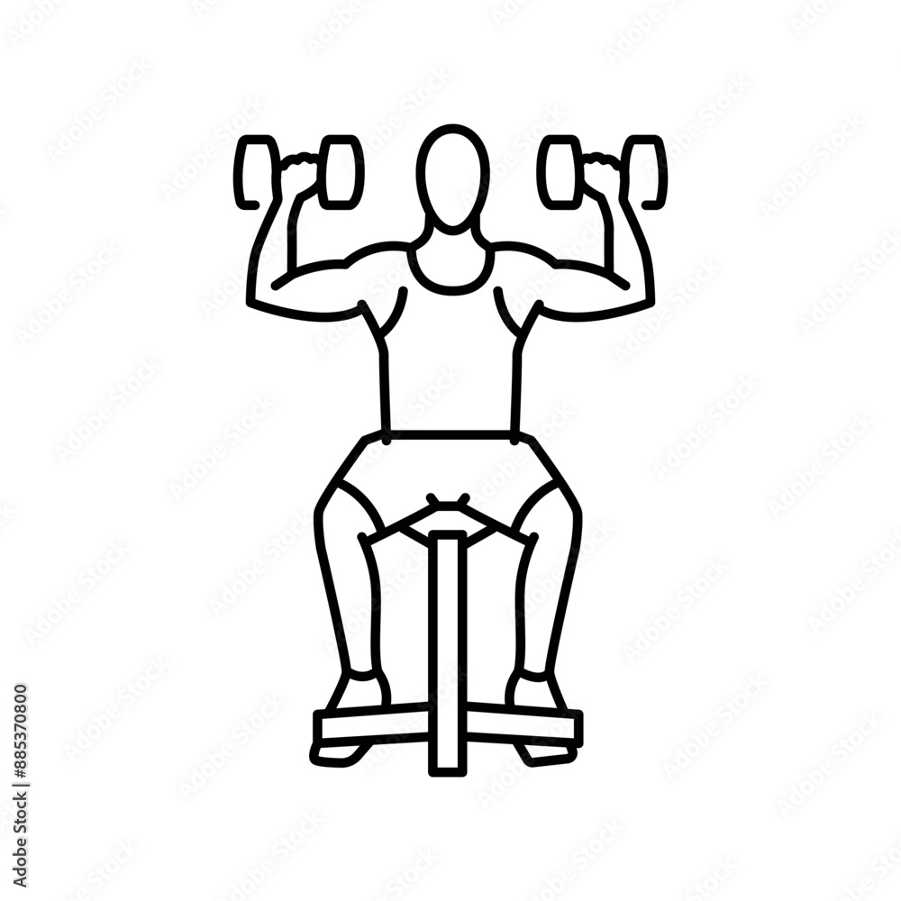Poster seated dumbbell press line icon. vector isolated element.