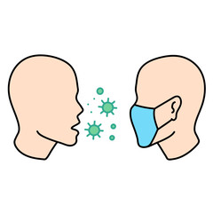 masked man and sick man face mask protection hand drawn color vector illustration