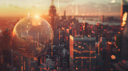 City Skyline with Digital Globe in Foreground