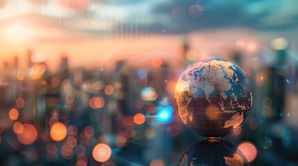 City Skyline with Digital Globe in Foreground