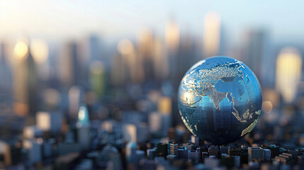 City Skyline with Digital Globe in Foreground