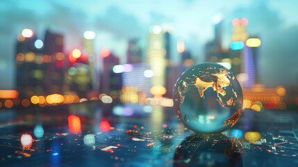 City Skyline with Digital Globe in Foreground