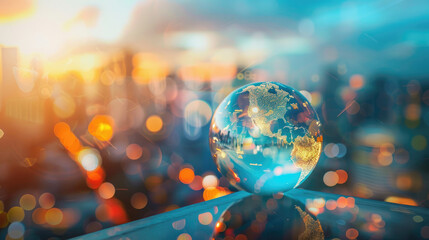 City Skyline with Digital Globe in Foreground