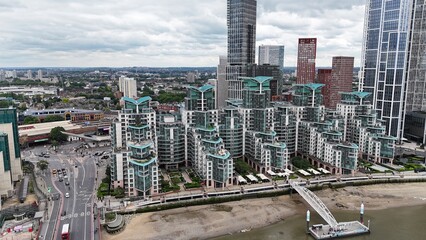 Obraz premium Riverside apartments St George Wharf, Vauxhall, Lambeth, London, UK drone,aerial ..