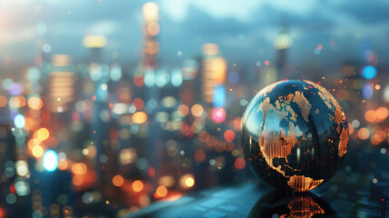 City Skyline with Digital Globe in Foreground