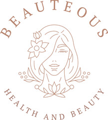 Botanical woman portrait with flower outline logo for beauty design template vector illustration