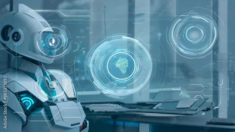 Poster hand robot technology smart open ai or artificial intelligence using an artificial intelligence chat