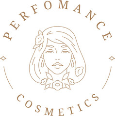 Beautiful romantic flower woman portrait outline logo design template vector illustration