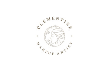 Floral beautiful woman outline circle logo design template for beauty salon cosmetics brand vector