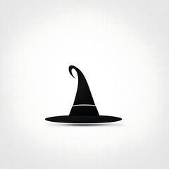 Fototapeta premium Simple flat black pointed witch hat silhouette isolated on white background. Halloween costume accessory. Design for poster, banner, and print. Copy space