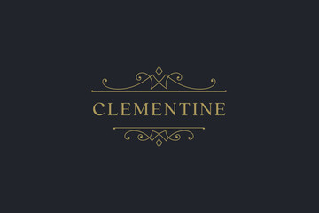 Luxury flourish golden classic line logo design template for boutique hotel vector illustration