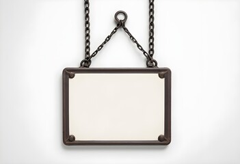 metal signboard hanging on chains