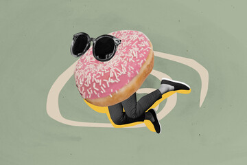 Composite photo collage of human instead body donut pastry confectionary dessert dough fat bakery...