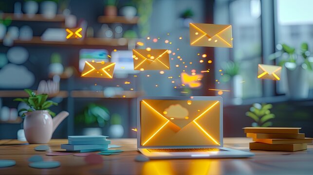 email marketing concept, email with notification alert, Direct selling project in customer list business for email