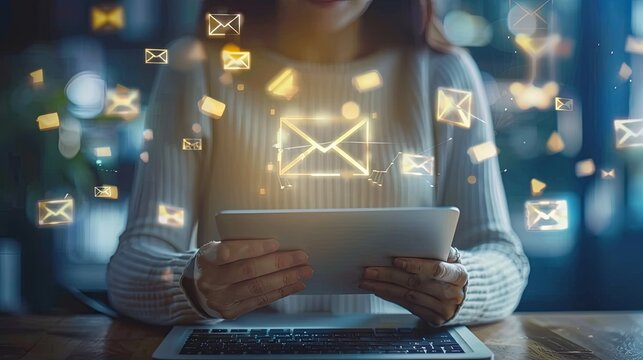 email marketing concept, email with notification alert, Direct selling project in customer list business for email