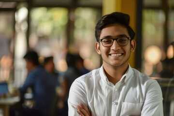 Obraz premium The Smiling Face of Success, Tech Savvy and Confident, Young Business Leader