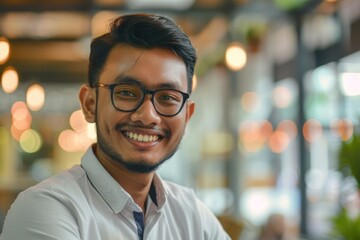 Obraz premium The Smiling Face of Success, Tech Savvy and Confident, Young Business Leader