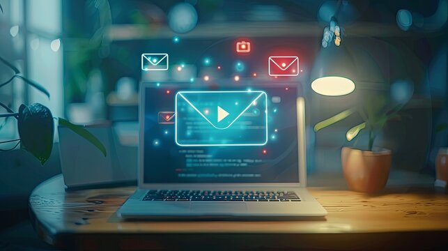 email marketing concept, email with notification alert, Direct selling project in customer list business for email