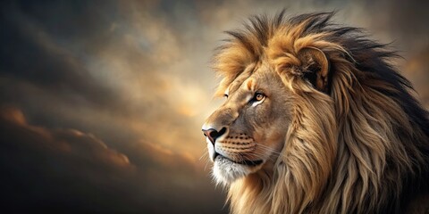 Fototapeta premium Realistic of a fierce lion in profile view with majestic mane and intense gaze, lion,profile, wildlife, animal, wild