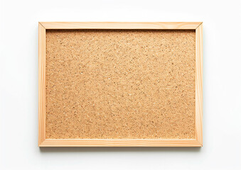 Fototapeta premium Cork board with wooden frame isolated on a white background, shown from a top view. Mockup for your design in the style of your own.