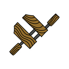 wooden wood clamp hand drawn color vector illustration
