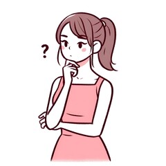 a woman pondering with her hand on her chin. Generative ai