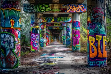 Fototapeta premium Philadelphia, Pennsylvania, graffiti under an abandoned pier.