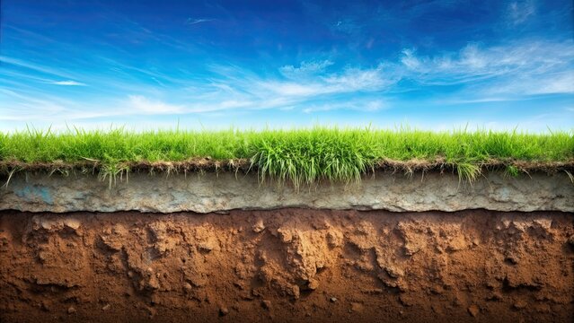 Underground soil layer of cross section earth, erosion ground with grass on top , soil, layer, underground, cross section