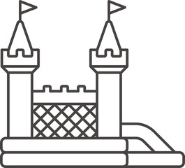 Bouncy castle icon. Inflatable house trampoline with slide for jumping. Playground outline pictogram for kids zone amusement park and summer party. Inflated elastic equipment