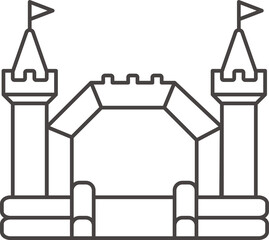 Bouncy castle icon. Inflatable house trampoline with slide for jumping. Playground outline pictogram for kids zone amusement park and summer party. Inflated elastic equipment