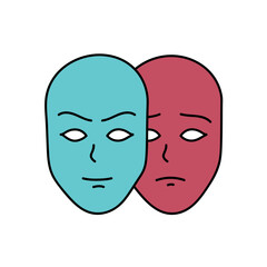 deep fake two face masks with different moods hand drawn color vector illustration