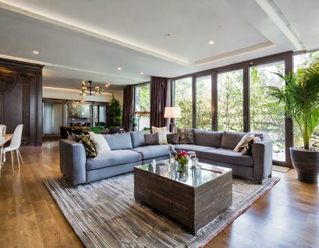 Modern eingerichtetes gro&szlig;es Wohnzimmer 