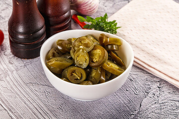 Sliced pickled jalapeno spicy pepper