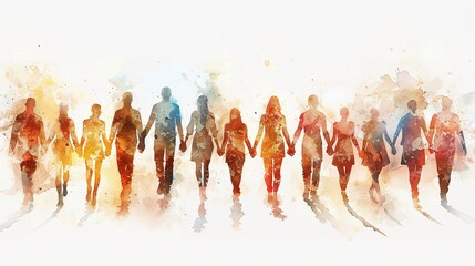 Group of workers painted in watercolor with copy space for text, labor day banner back view, Ai generated image